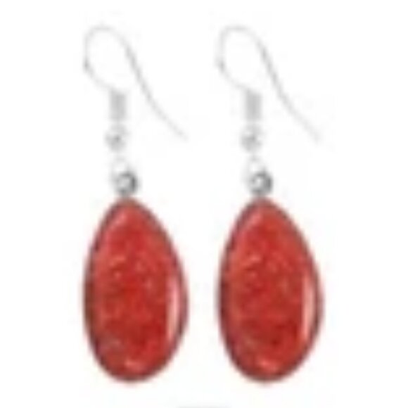 Santa Fe Style Natural Red Coral Dangle Earrings Sterling Silver NWT - Picture 1 of 4